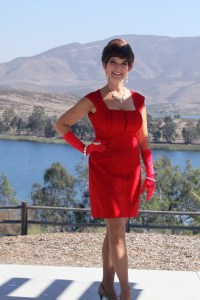 red dress promo in park